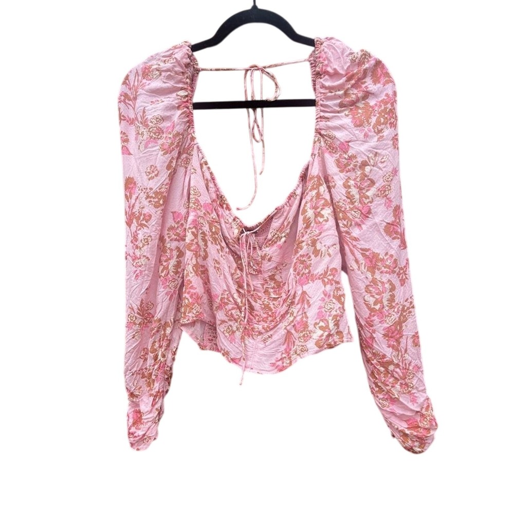 NEW Women's Free People SZ Medium "Hilary" Pink Floral Blouse